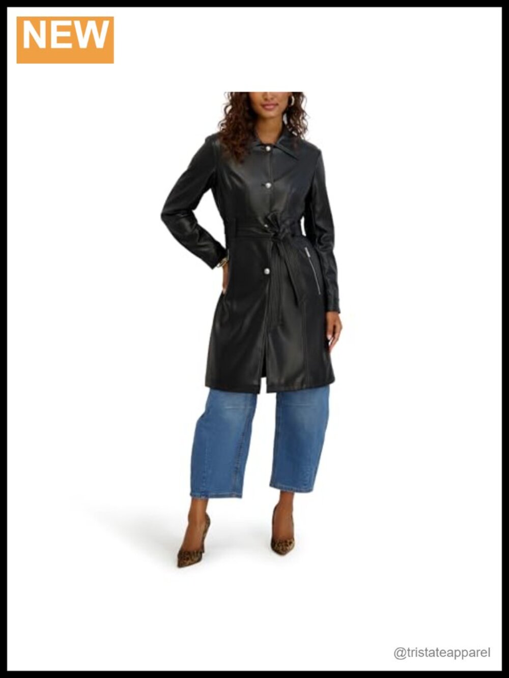 Women's Single Breasted Novelty Faux Leather Trench Coat
